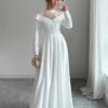 elenzga فستان ضيف الزفاف أنيق رومانسي بياقة عالية وأكمام طويلة وتصميم خط a مع تباين الدانتيل 1
