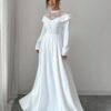 elenzga فستان ضيف الزفاف أنيق رومانسي بياقة عالية وأكمام طويلة وتصميم خط a مع تباين الدانتيل 5