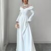 elenzga فستان ضيف الزفاف أنيق رومانسي بياقة عالية وأكمام طويلة وتصميم خط a مع تباين الدانتيل 6