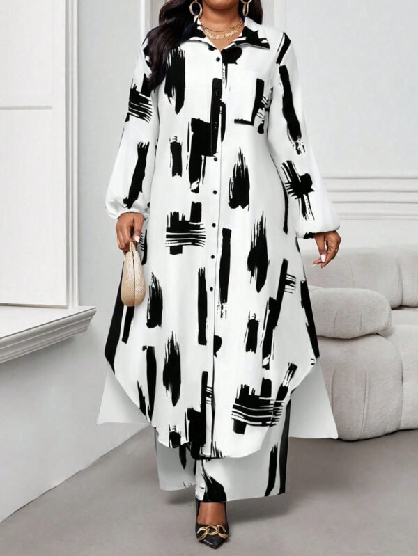 shein lady قميص كاجوال أنيق للربيع والصيف والخريف والشتاء، ياقة منسوجة، أكمام بيشوب، جيوب، أكمام طويلة، مقاسات كبيرة، بدلة أنيقة للمكتب والتنقل للربيع والصيف، ملابس صيفية للنساء، ملابس عطلة للنساء، بدلة صيفية مكونة من قطعتين 1
