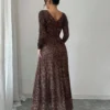 rafferiza فستان نسائي أنيق بطبعة نمر شبكي بياقة مستديرة وخصر مطوي وأكمام طويلة متسعة 8