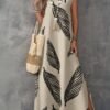 shein lune فستان ماكسي كاجوال للنساء من قماش مُنسوج بتصميم أخضر عسكري بياقة على شكل حرف v بدون أكمام مع طبعة ريش عشوائية وشق في الفخذ 4
