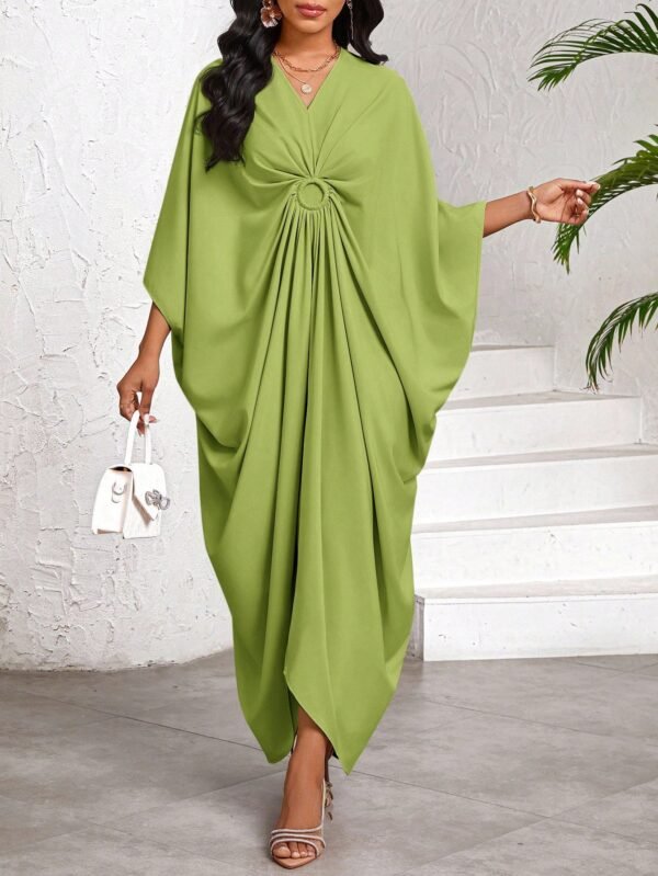 shein lady فستان نسائي كاجوال فضفاض بأكمام على شكل خفاش، لون أحادي، لإطلالات العطلات والرحلات، ملابس نسائية بوهيمية/بوهيمية/بوهو 2