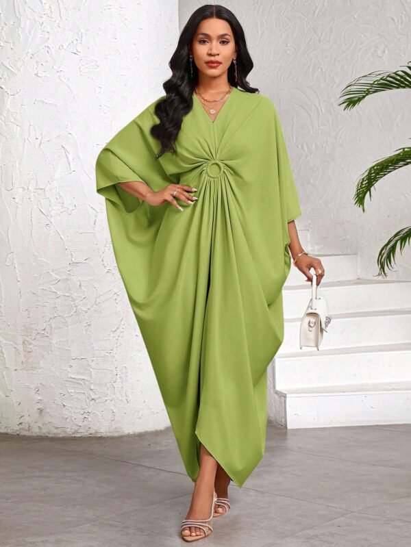 shein lady فستان نسائي كاجوال فضفاض بأكمام على شكل خفاش، لون أحادي، لإطلالات العطلات والرحلات، ملابس نسائية بوهيمية/بوهيمية/بوهو 9