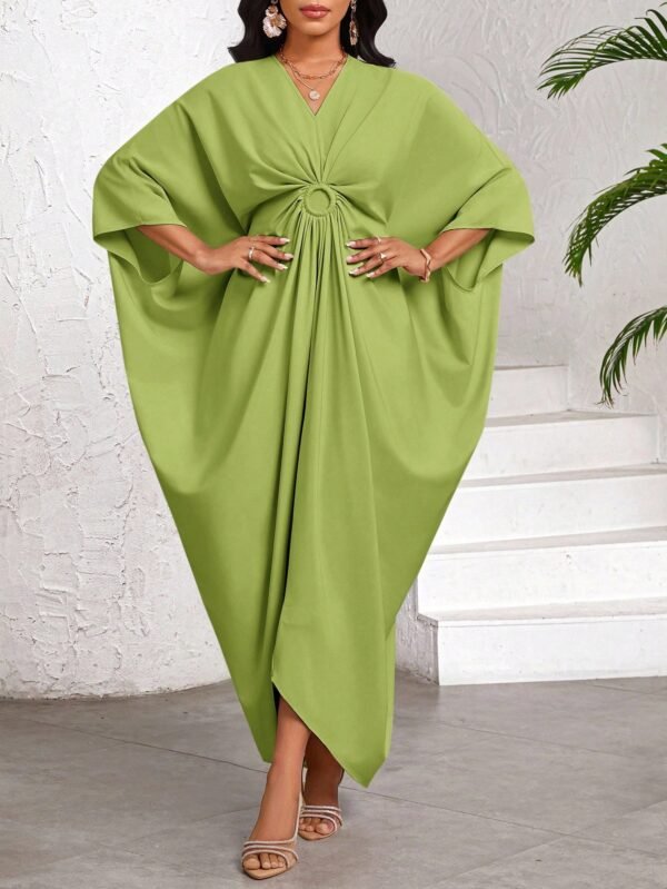 shein lady فستان نسائي كاجوال فضفاض بأكمام على شكل خفاش، لون أحادي، لإطلالات العطلات والرحلات، ملابس نسائية بوهيمية/بوهيمية/بوهو 11