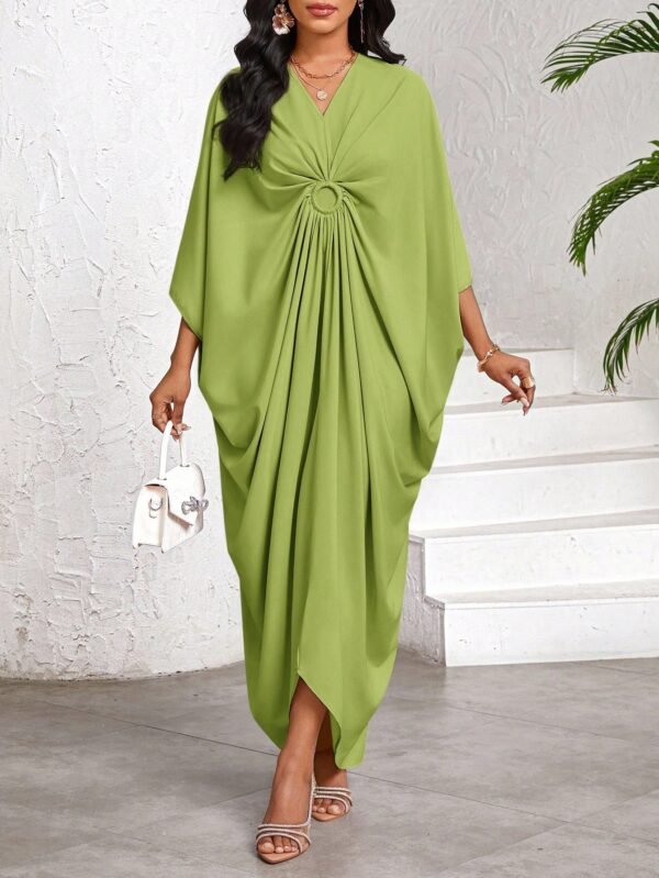 shein lady فستان نسائي كاجوال فضفاض بأكمام على شكل خفاش، لون أحادي، لإطلالات العطلات والرحلات، ملابس نسائية بوهيمية/بوهيمية/بوهو 12