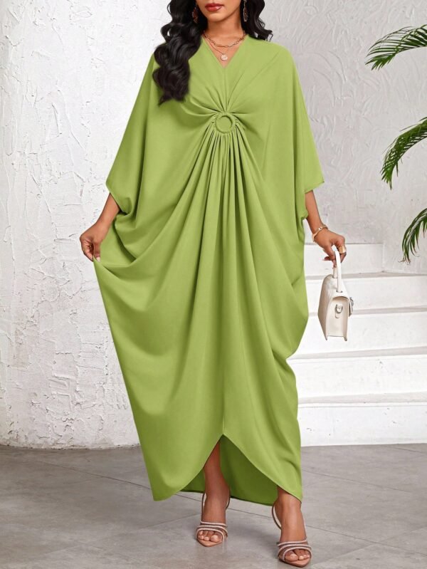 shein lady فستان نسائي كاجوال فضفاض بأكمام على شكل خفاش، لون أحادي، لإطلالات العطلات والرحلات، ملابس نسائية بوهيمية/بوهيمية/بوهو 13