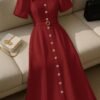 shein franclia فستان أنيق أكمام قصيرة ذو رقبة قلب، أمامي بأزرار، خصر ملتف 5