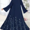 shein najma عباءة أنثوية كاجوال أزرق داكن بأكمام طويلة وطبعات زهرية، ربيع/خريف 6
