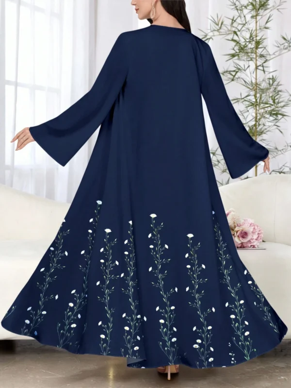 shein najma عباءة أنثوية كاجوال أزرق داكن بأكمام طويلة وطبعات زهرية، ربيع/خريف 6
