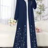 shein najma عباءة أنثوية كاجوال أزرق داكن بأكمام طويلة وطبعات زهرية، ربيع/خريف 7