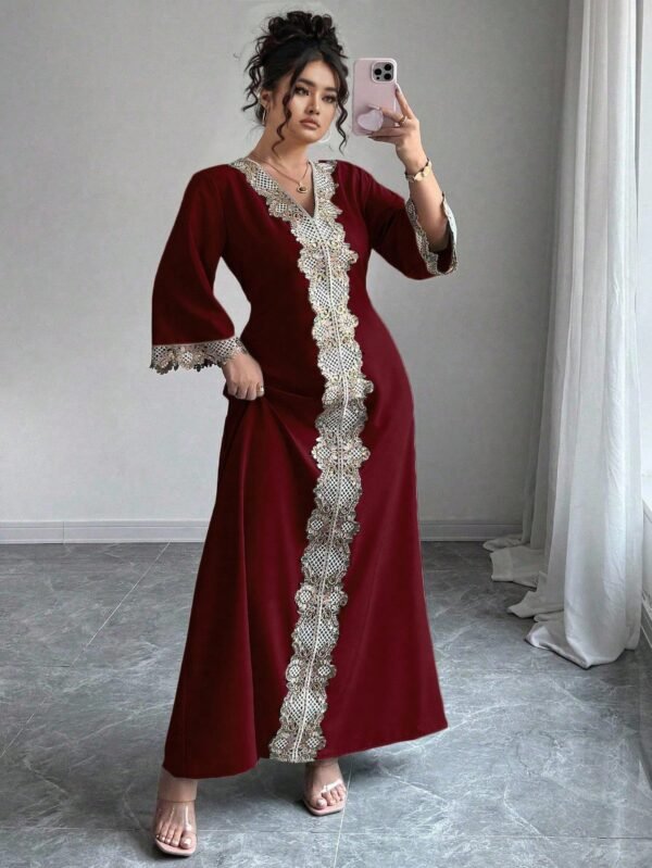 elenzga فستان طويل فاخر فاخر للنساء ذوات الحجم الكبير، بأكمام طويلة، بتصميم كلاسيكي رجعي مميز، بتطريز دانتيل راقي، مناسب للسفر والإجازات 5