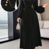 modelyn فستان أنيق للنساء بأكمام فانوس ذو لون أحادي