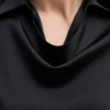 قميص تي شيرت أنيق بياقة مدرجة من الساتان الأبيض 100% بولي إستر، قابل للغسل في الغسالة، مناسب للارتداء اليومي والمهني، مريح في جميع الفصول الأسود الربيعي 12