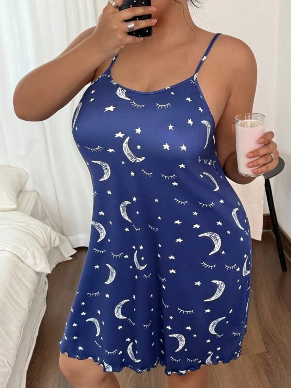 shein قميص نوم قصير كاجوال للنساء مطبوع بنمط الخطوط والنجوم والقمر shein قميص نوم قصير كاجوال للنساء مطبوع بنمط الخطوط والنجوم والقمر