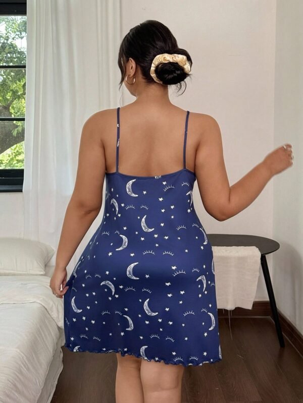 shein قميص نوم قصير كاجوال للنساء مطبوع بنمط الخطوط والنجوم والقمر 2