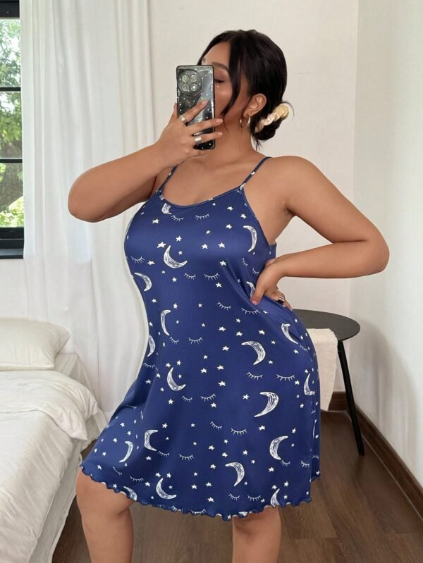 shein قميص نوم قصير كاجوال للنساء مطبوع بنمط الخطوط والنجوم والقمر 4