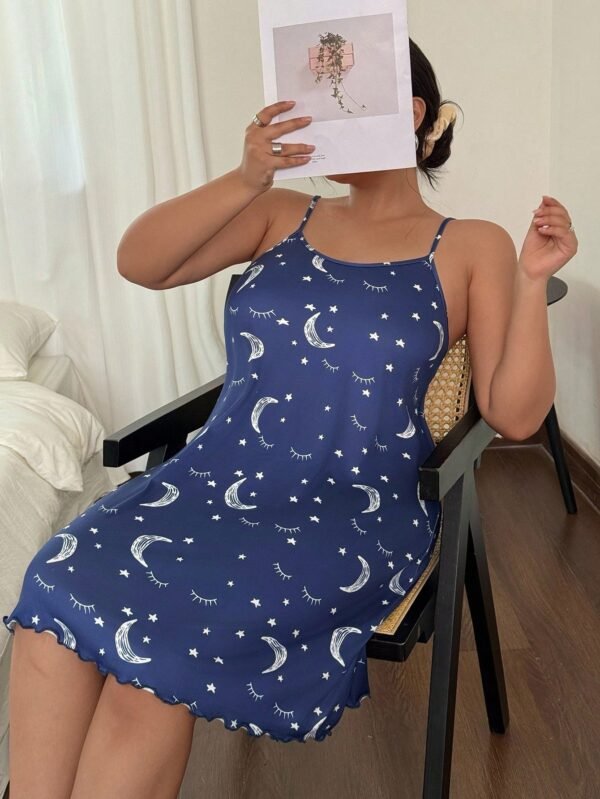 shein قميص نوم قصير كاجوال للنساء مطبوع بنمط الخطوط والنجوم والقمر 5