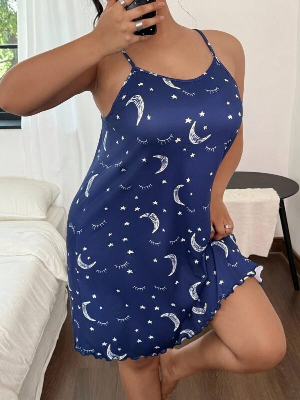 shein قميص نوم قصير كاجوال للنساء مطبوع بنمط الخطوط والنجوم والقمر 6