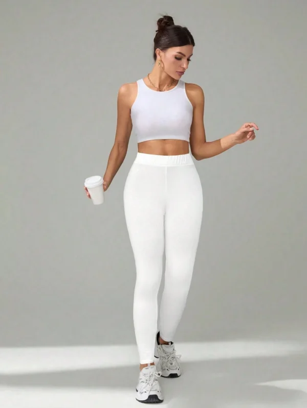 shein tall سروال أبيض مضفر ضيق مع تصميم بسيط للارتداء اليومي والنشاط، سروال أبيض للنساء 8