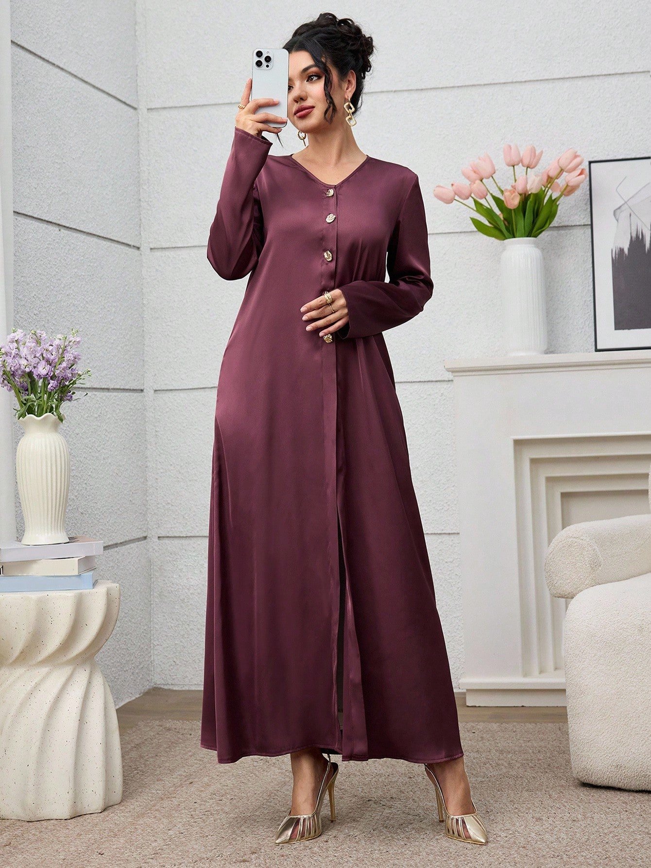 al najma عباءة عربية عصرية، للتنقل اليومي الكاجوال، عباءة متواضعة مع إبزيم معدني وشق للنساء طويلة ومتواضعة al najma عباءة عربية عصرية، للتنقل اليومي الكاجوال، عباءة متواضعة مع إبزيم معدني وشق للنساء طويلة ومتواضعة