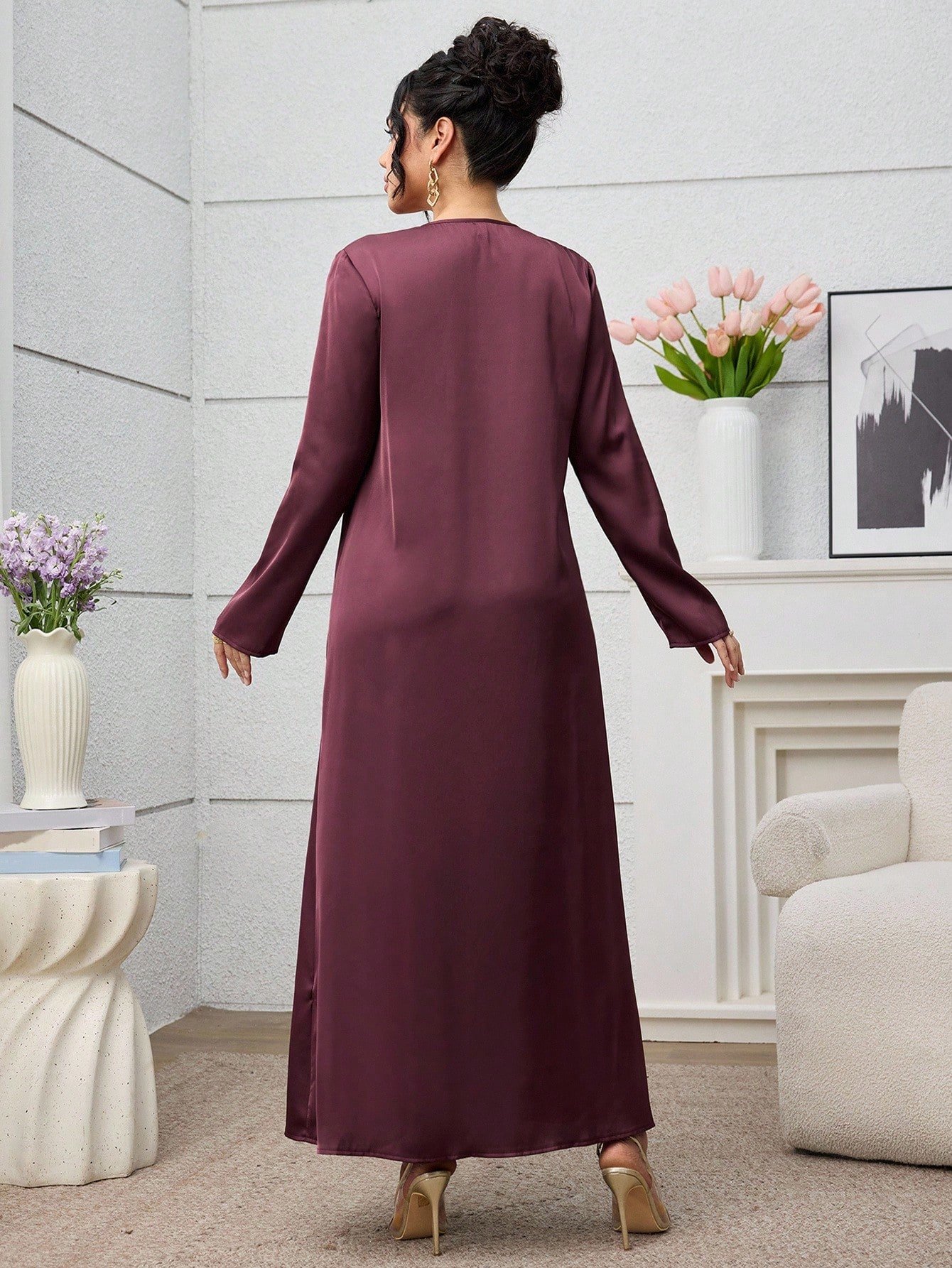 al najma عباءة عربية عصرية، للتنقل اليومي الكاجوال، عباءة متواضعة مع إبزيم معدني وشق للنساء طويلة ومتواضعة 2
