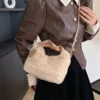 حقيبة يد نسائية من الفرو الناعم بتصميم الجنية، حقيبة كتف وكروس بودي عصرية، حقيبة فرو متعددة الاستخدامات بتصميم مغلف أحمر شبكي مع بطاقة معلقة، حقيبة يد منفوشة أنيقة، حقيبة كروس بودي من الفرو للنساء، 1 قطعة، خريف/شتاء 5
