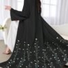 shein najma عباءة أنثوية كاجوال أزرق داكن بأكمام طويلة وطبعات زهرية، ربيع/خريف 2