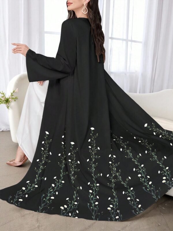 shein najma عباءة أنثوية كاجوال أزرق داكن بأكمام طويلة وطبعات زهرية، ربيع/خريف 2