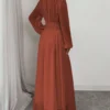 elenzga فستان ماكسي أنيق للنساء للربيع والصيف، طراز فرنسي رومانسي من صقلية، للاستخدام اليومي والعطلات وحفلات الشاي بعد الظهر، بياقة مستديرة وخصر مطوي مع رباط، خصر مطاطي وأكمام طويلة 11