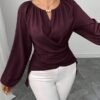 elenzga قميص نسائي مزين بالخرز ذو خصر ملتف، خريف/شتاء 1