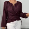 elenzga قميص نسائي مزين بالخرز ذو خصر ملتف، خريف/شتاء 13