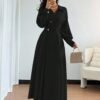 rafferiza فستان نسائي بياقة منقلبة وأكمام طويلة منسدلة وخصر مفرود، مناسب للخروجات والعطلات والأعياد والسفر 15