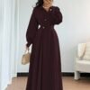 rafferiza فستان نسائي بياقة منقلبة وأكمام طويلة منسدلة وخصر مفرود، مناسب للخروجات والعطلات والأعياد والسفر 3