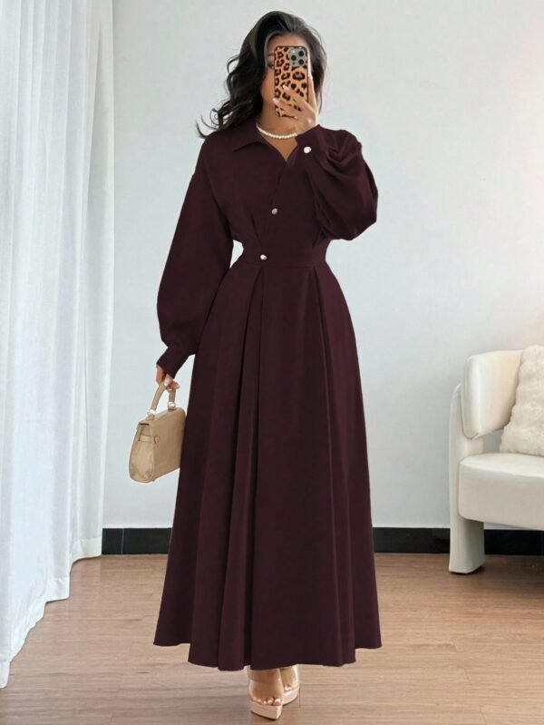 rafferiza فستان نسائي بياقة منقلبة وأكمام طويلة منسدلة وخصر مفرود، مناسب للخروجات والعطلات والأعياد والسفر 3
