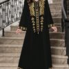 al najma فستان طويل بأكمام طويلة للنساء بطبعات جلابية ذو رقبة على شكل v، طول كامل متواضع 1