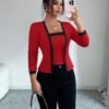 elenzga مجموعة ملابس علوية أكمام طويلة أنيقة مفتوحة الأمام مع ملابس علوية كامي ملون، 2 قطعة للنساء
