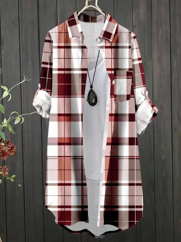 shein lune قميص نسائي كاجوال أكمام طويلة بنمط المربعات shein lune قميص نسائي كاجوال أكمام طويلة بنمط المربعات