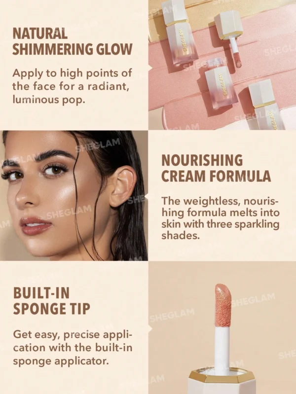 sheglam هايلايتر سائل glow bloom هايلايتر جل كريمي لامع بلمسة نهائية ندية يدوم طويلاً ومشرق وغير متكتل ومقاوم للماء وهايلايتر توهج مكياج وعيد الميلاد والشتاء وهدايا عام 2000 هايلايت هايلايتر علامة تجارية جمال مكياج ميكب مستحضرات تجميل للنساء الفتيات مثالي 7
