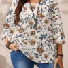 emery rose قميص نسائي كاجوال بطبعات كاملة على الجسم، رقبة دائرية، أكمام ثلاثة أرباع فضفاض، مناسب للخريف والشتاء، مقاسات كبيرة 3
