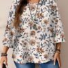 emery rose قميص نسائي كاجوال بطبعات كاملة على الجسم، رقبة دائرية، أكمام ثلاثة أرباع فضفاض، مناسب للخريف والشتاء، مقاسات كبيرة 7