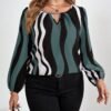 shein clasi بلوزة سيدة بطبعات زهرية أنيقة مقاسات كبيرة بياقة كشكشة وأكمام طويلة 7