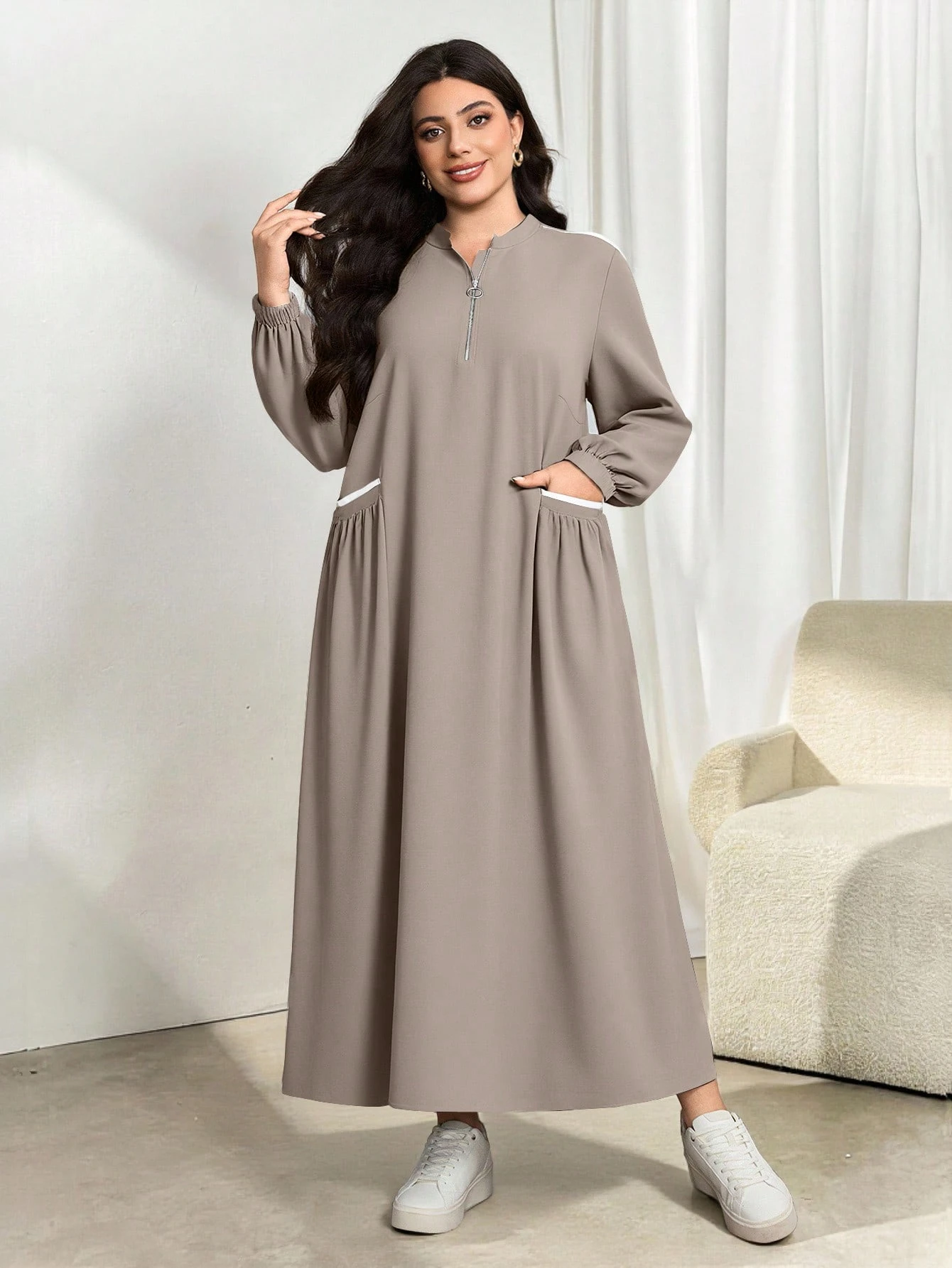 modelyn فستان جديد للخريف/الشتاء بياقة عالية وأكمام طويلة وخصر ضيق وقصة ضيقة 8
