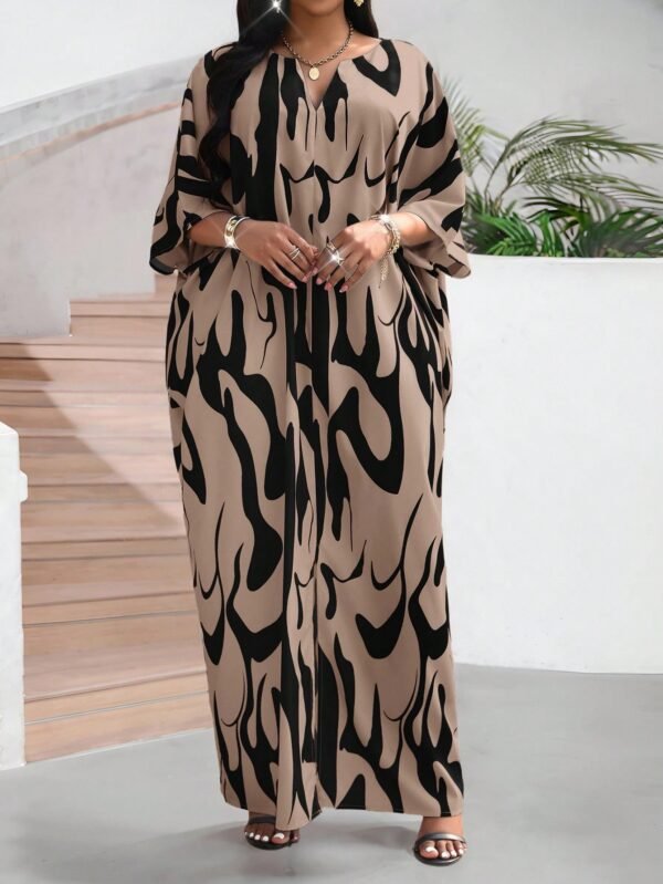 shein lady فستان كاجوال متوسط الطول مطبوع بألوان متباينة للنساء 4