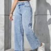 shein petite سروال جينز أزرق أنيق وبسيط للنساء للاستخدام اليومي 4