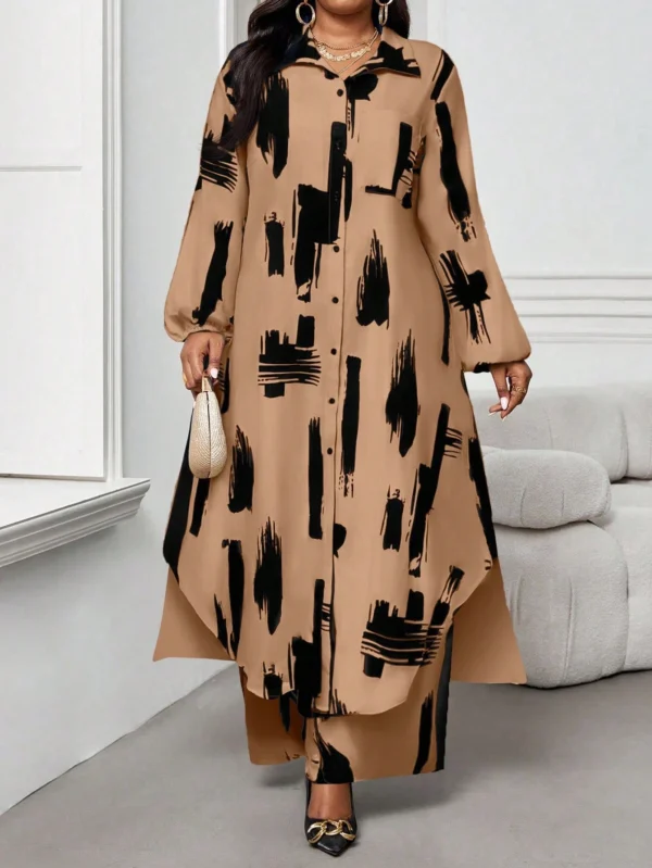 shein lady curve قميص كاجوال أنيق للربيع والصيف والخريف والشتاء، ياقة منسوجة، أكمام بيشوب، جيوب، أكمام طويلة، مقاسات كبيرة، بدلة أنيقة للمكتب والتنقل للربيع والصيف، ملابس صيفية للنساء للعطلات 15