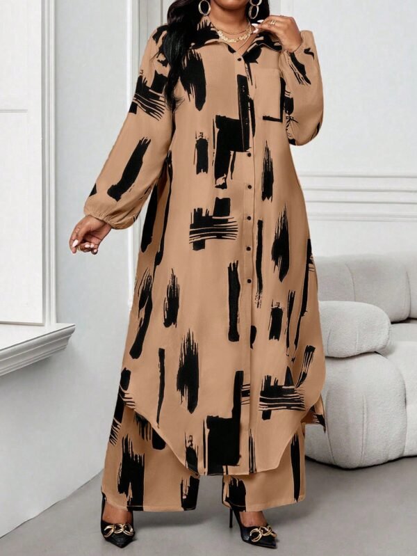 shein lady curve قميص كاجوال أنيق للربيع والصيف والخريف والشتاء، ياقة منسوجة، أكمام بيشوب، جيوب، أكمام طويلة، مقاسات كبيرة، بدلة أنيقة للمكتب والتنقل للربيع والصيف، ملابس صيفية للنساء للعطلات 16