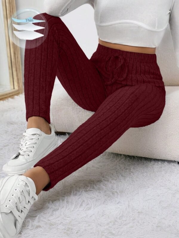 shein frenchy سروال ضيق مضلع مرن بخصر مربوط 2