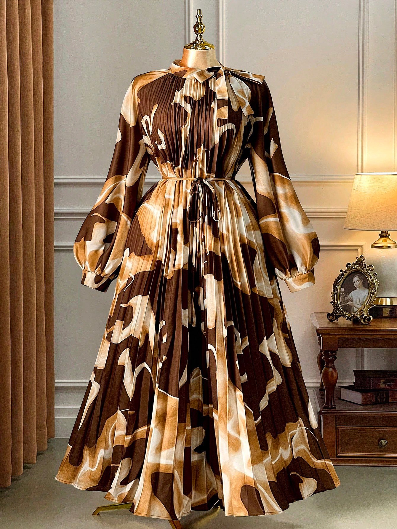 shein clasi فستان أنيق مطبوع بأكمام راجلان مطوي للمرأة ذات الحجم الكبير shein clasi فستان أنيق مطبوع بأكمام راجلان مطوي للمرأة ذات الحجم الكبير