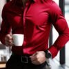 manfinity mode قميص أبيض أنيق بأكمام طويلة للارتداء الرسمي أو المكتبي مع ياقة قميص، قمصان عمل، قمصان عمل كاجوال للرجال، الخريف، الحفل 8